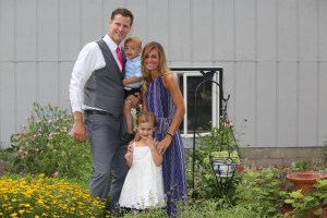 Adam, Kristin, Briggs, and Harper all dressed up for the party