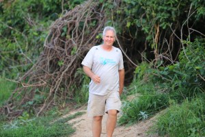 Douglas after putting the night camera under the rookery