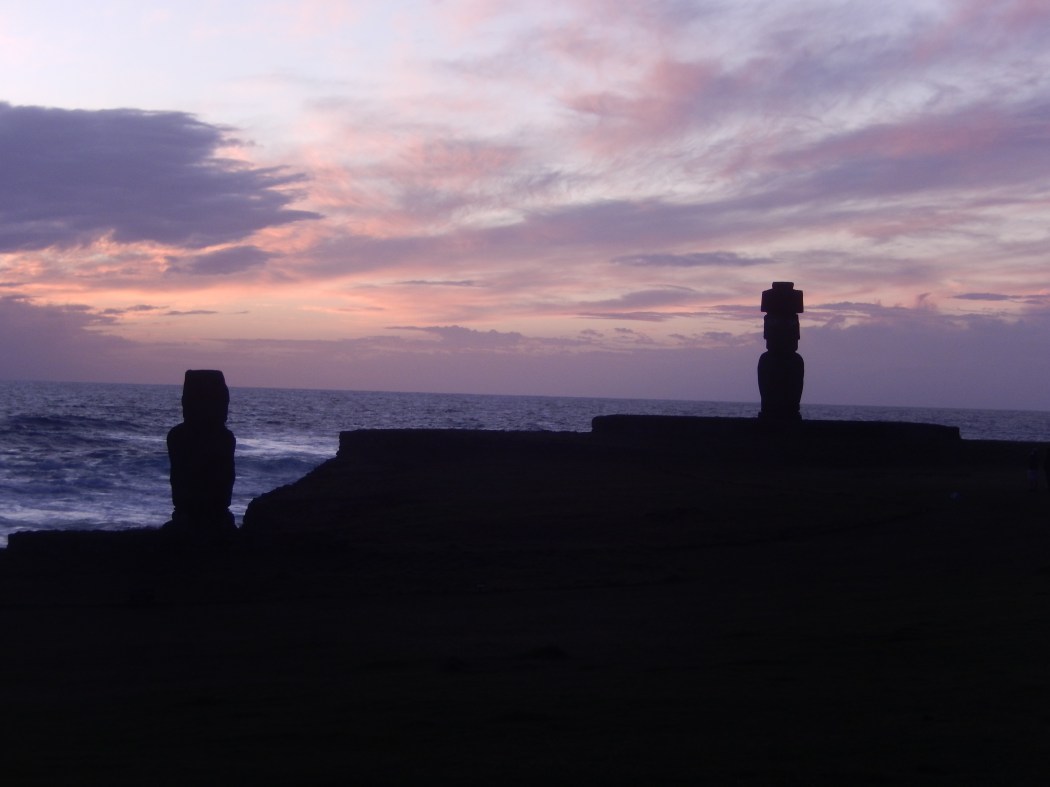Sunset at Ahu Tahai.  Our guide, Paul helped restore these moai statues.  