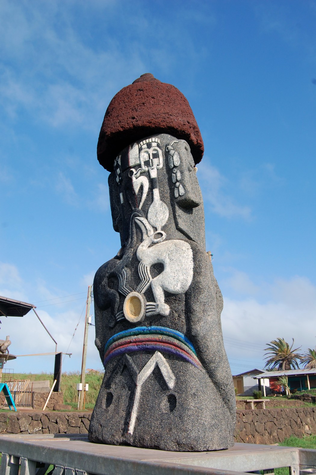 The backs of the moai are intricately carved.  This one displays the Bird Man, one of the main symbols of Easter Island for the traditional competition that took place at Orongo