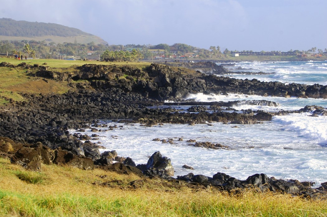 Beautiful blue colors of the coast near the town
