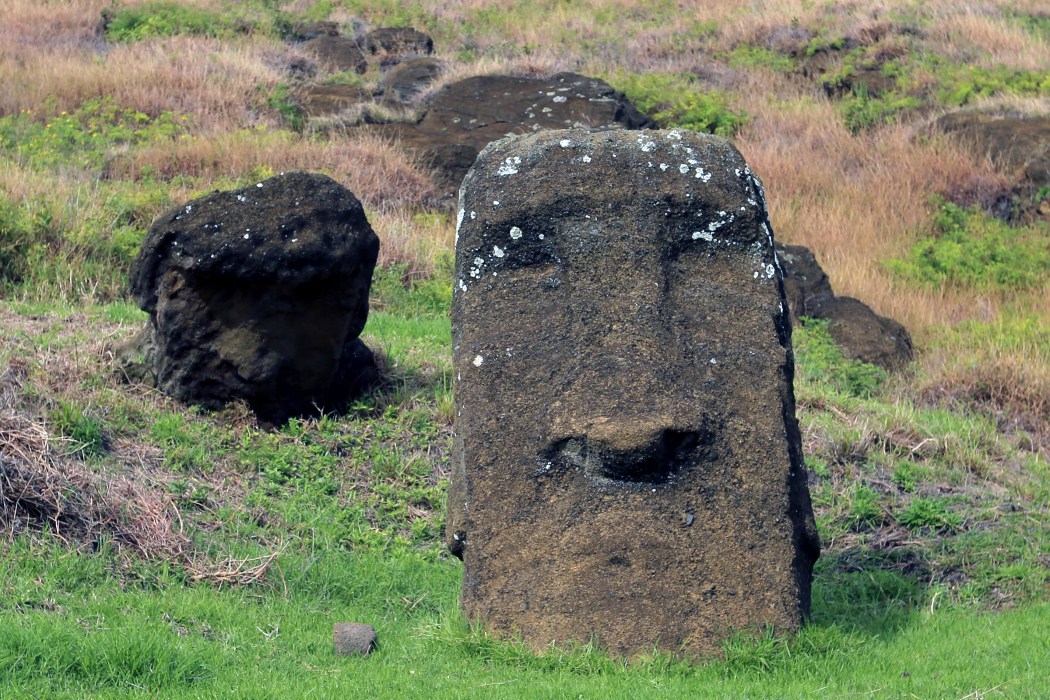 Moai statues at the rock quarry