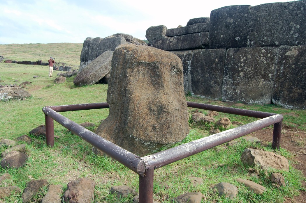 Faces are everywhere.  This is Ahu Vaihu which is near the airport.  Behind, the rocks look very similar to those of the Incan architecture at Machu Picchu so it indicates contact between the Incans and the Rapa Nui