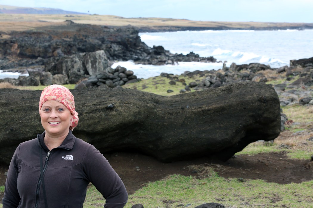 Me in front of the fallen moai at Ahu Te Pito Kura near Anakena Beach. It is the site of the largest moai ever erected. Unfortunately it is face down