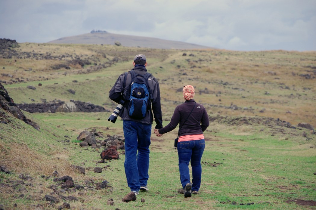 Jon and I walking around the ruins of some Ahu.  I loved the contrasting colors of the black volcanic rock, and the greens, browns, and reds of the land. 