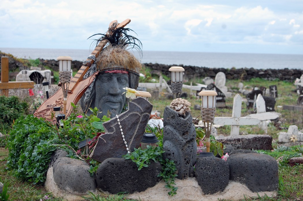 More cemetery pictures.  The religion is very colorful.  Much of the Catholic traditions have been influenced by the Rapa Nui culture that believes in devils and other spirits 