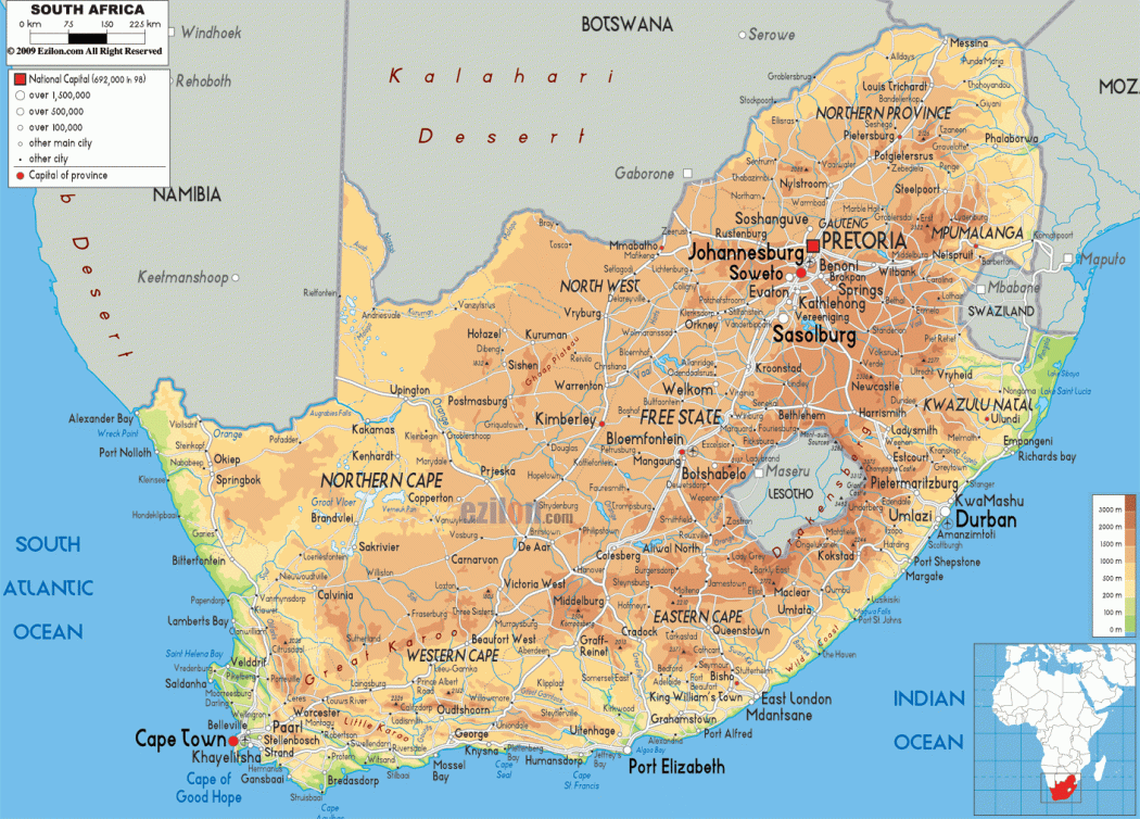 South-Africa-physical-map